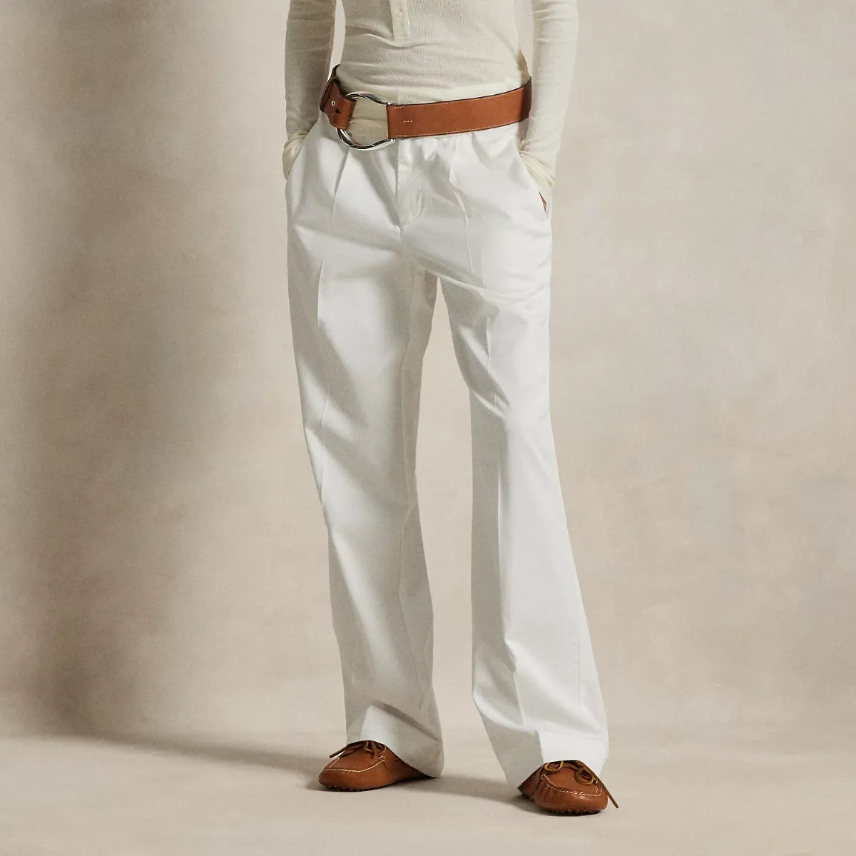 Pleated Cotton-Blend Relaxed Trouser