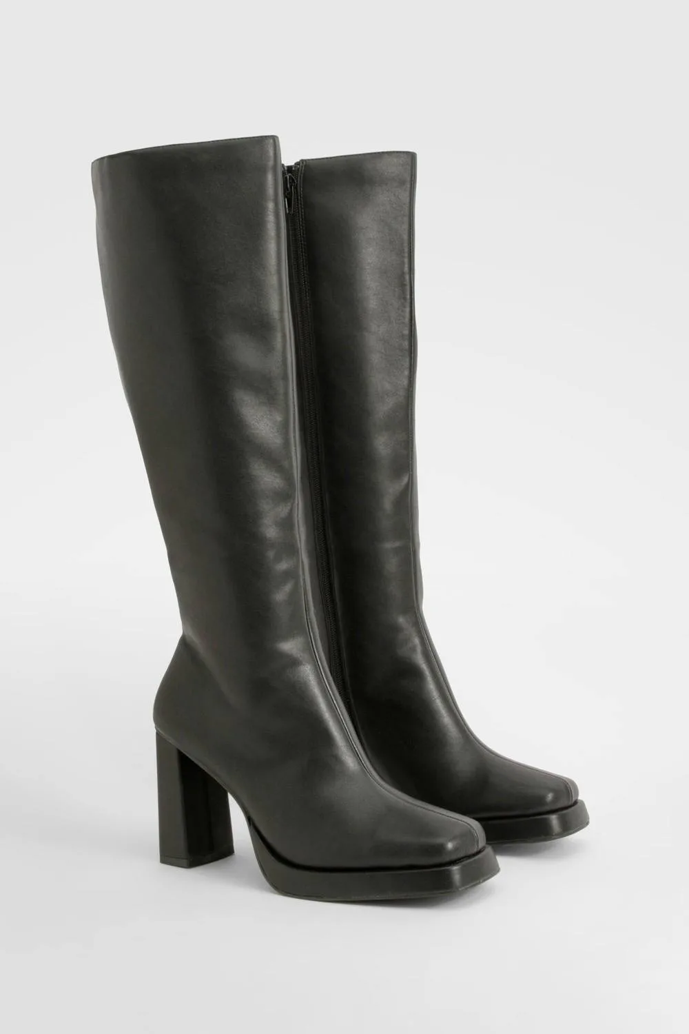 Block Heel Platform Knee High Boots by boohoo