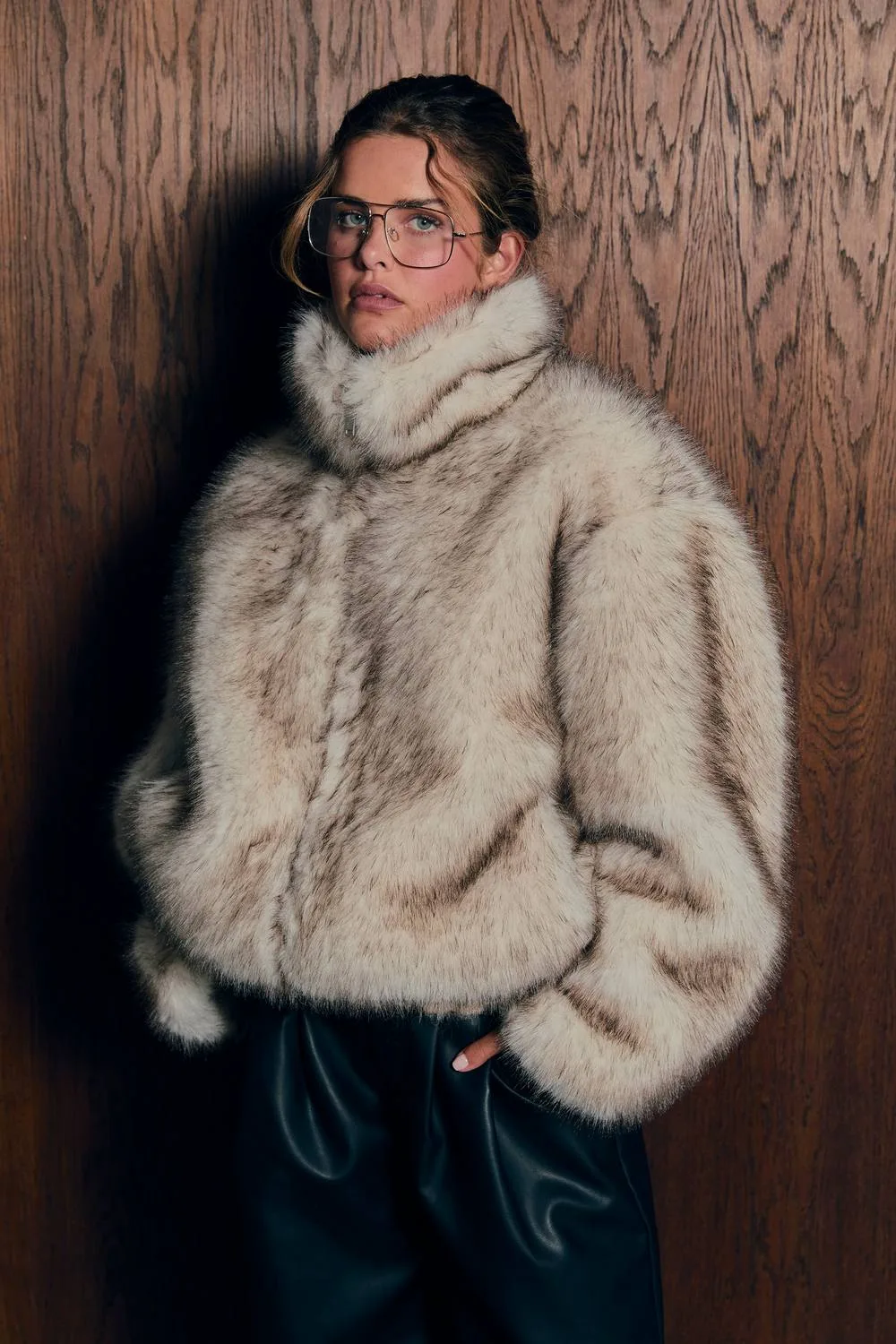 Vintage Look Faux Fur Funnel Neck Jacket by boohoo