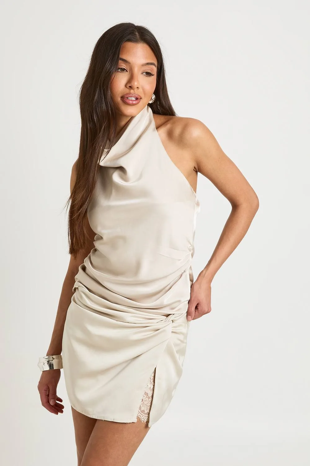 Lace Insert Satin Mini Skirt by boohoo