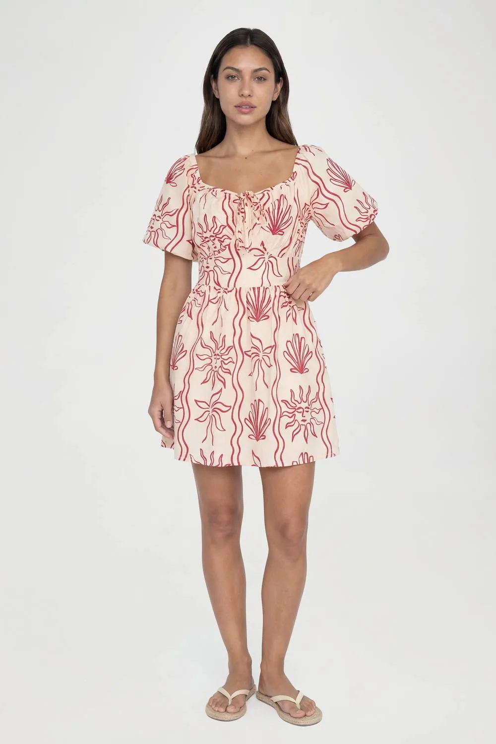 Shell Print Linen Look Volume Sleeve Mini Dress by boohoo