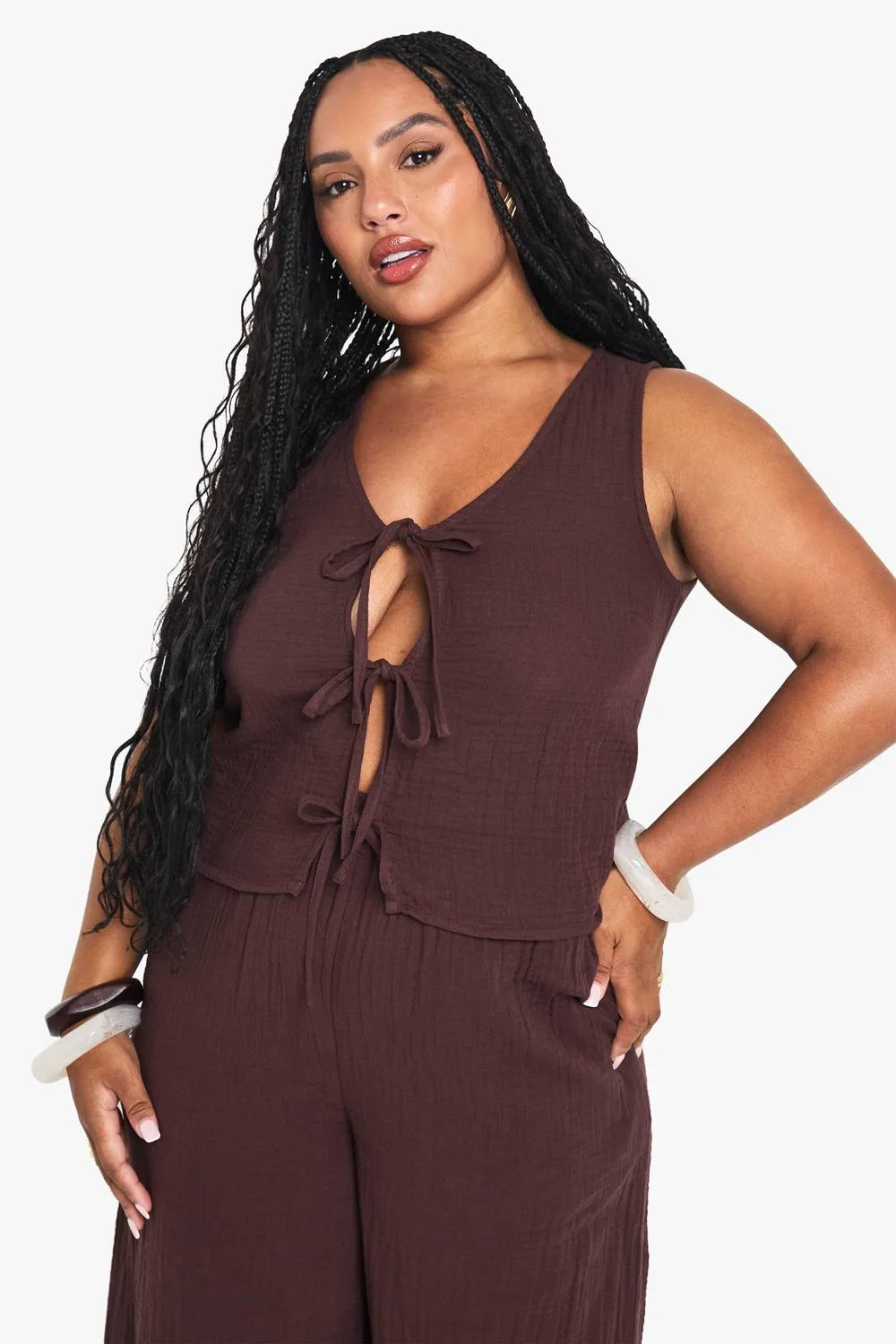 Cheesecloth Tie Front Sleeveless Top by boohoo