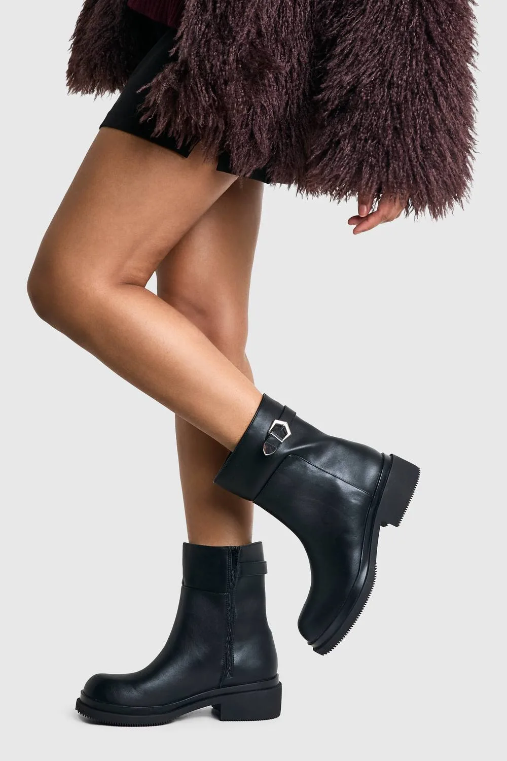 Wide Fit Buckle Detail Chunky Ankle Boots by boohoo