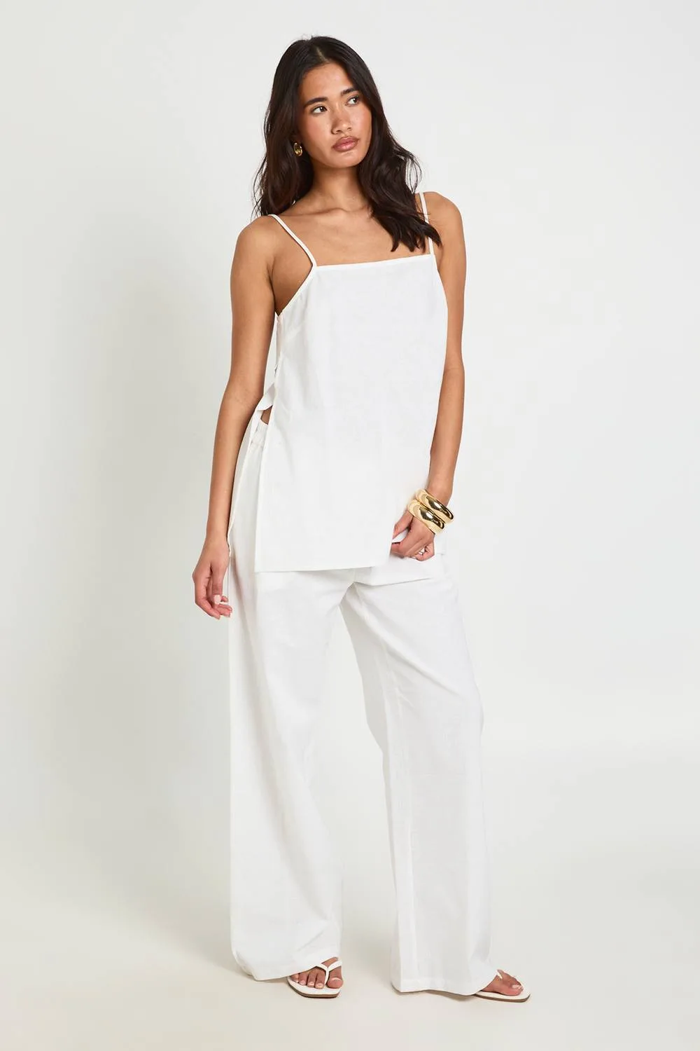Linen Look Longline Cami & Wide Leg Trouser Co-Ord
