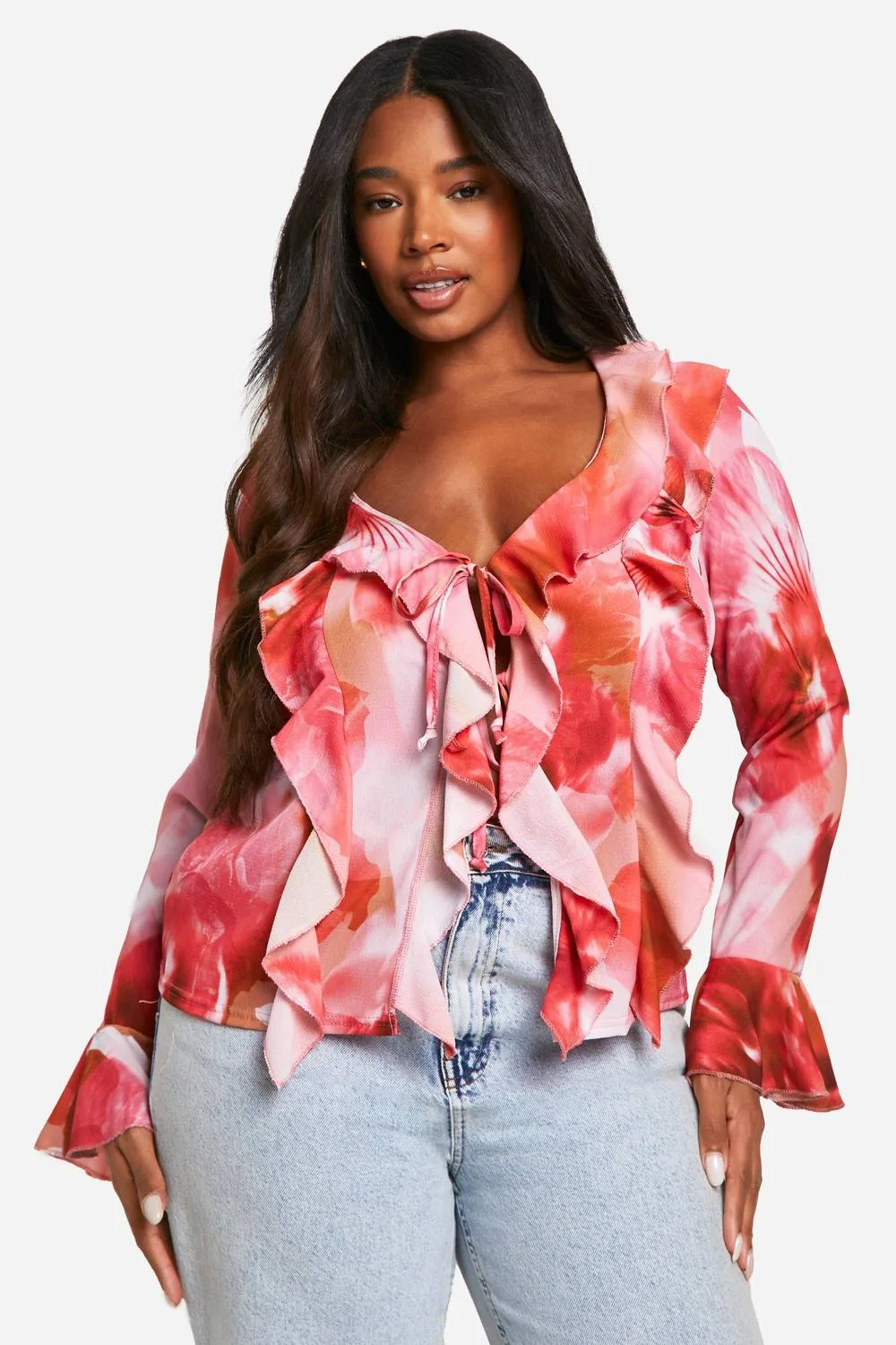 Floral Ruffle Front Blouse by boohoo