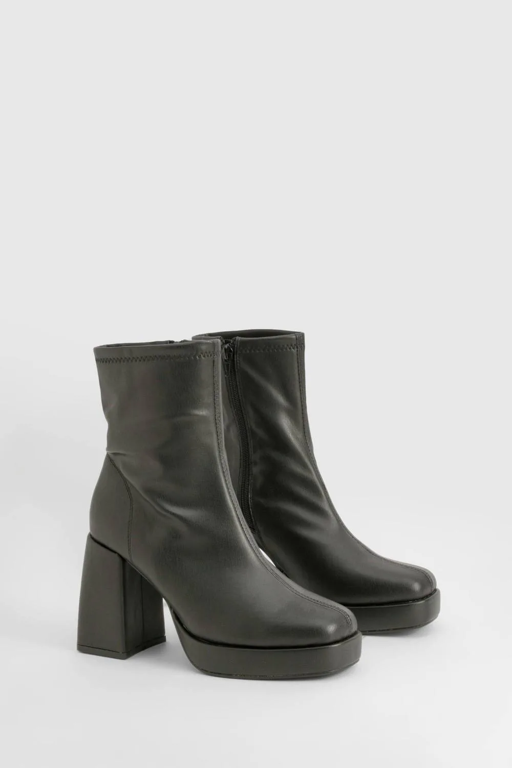 Block Heel Platform Sock Boots by boohoo