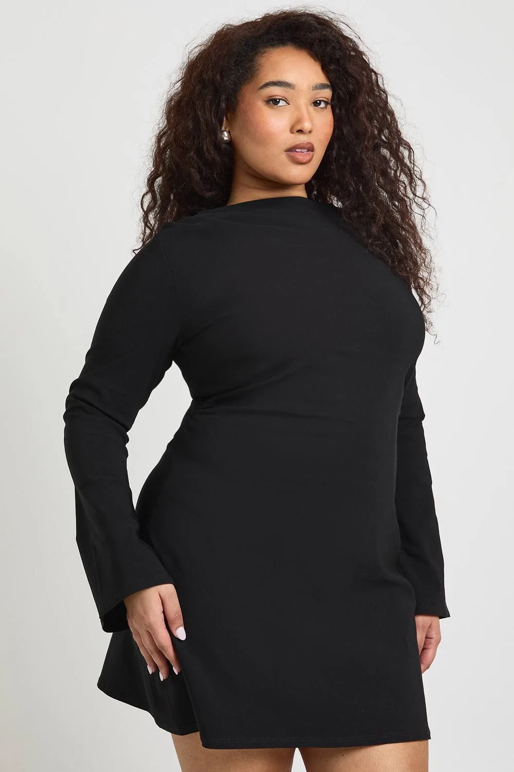 Ruched Waist Flared Sleeve Mini Dress by boohoo