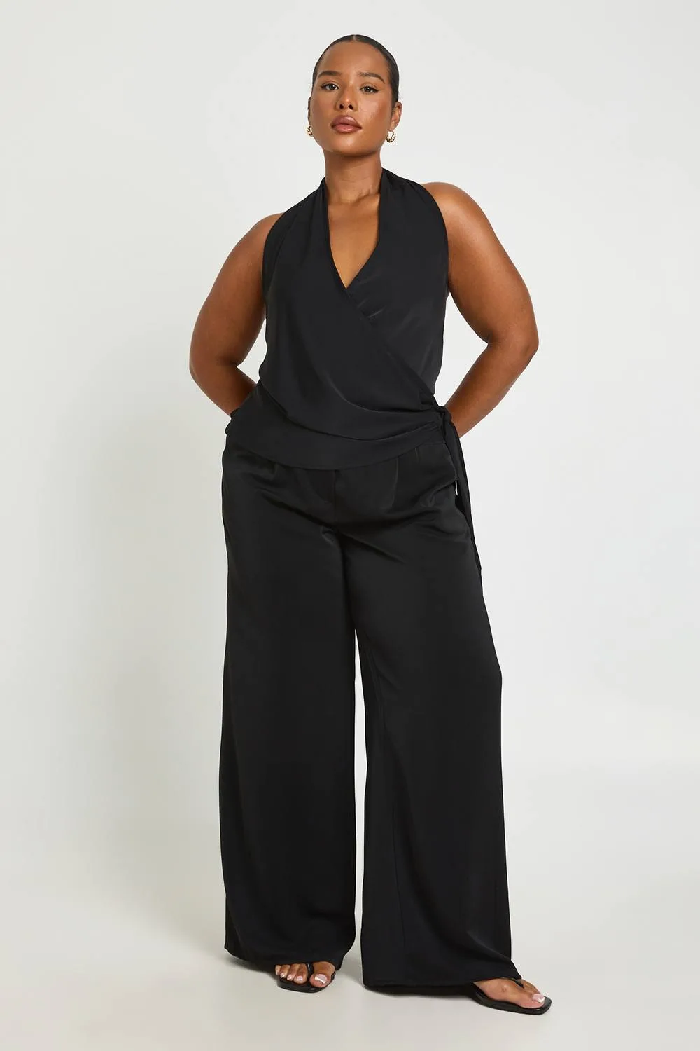 Woven Cowl Wrap Drape Co-Ord by boohoo