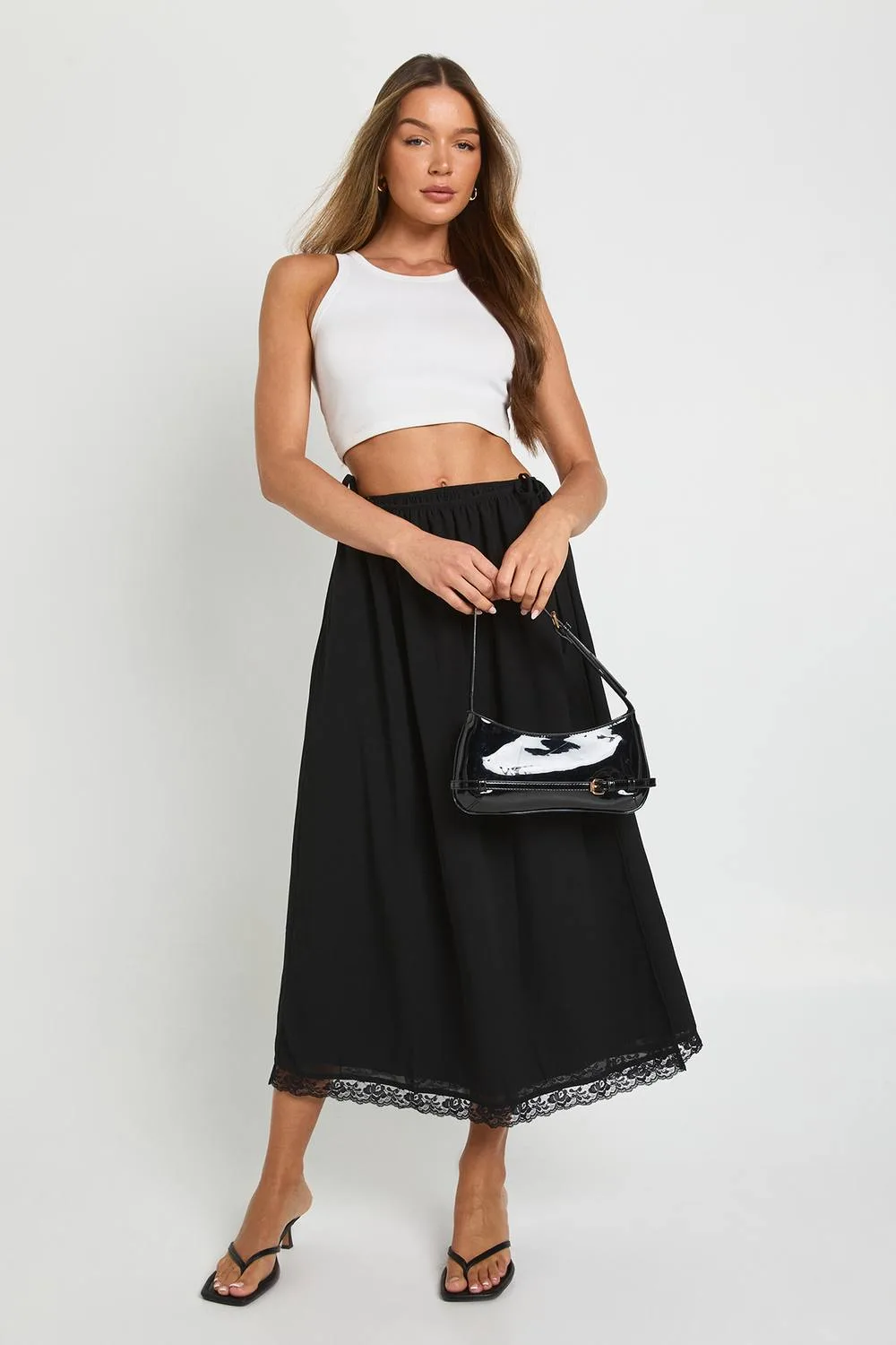 Lace Trim Wrap Maxi Skirt by boohoo