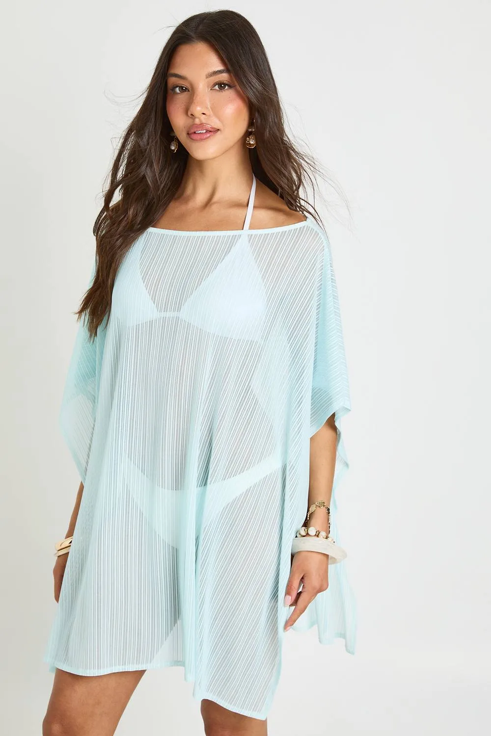 Sheer Mesh Cape Beach Dress by boohoo