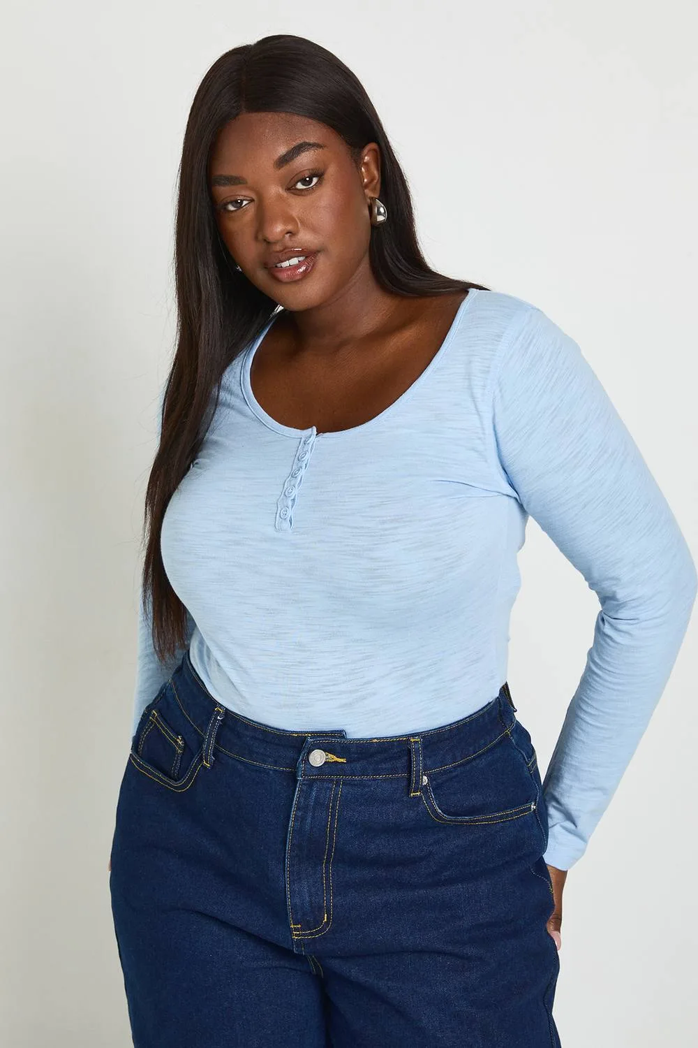 Sheer Slub Button Down Scoop Neck Long Sleeve Top by boohoo
