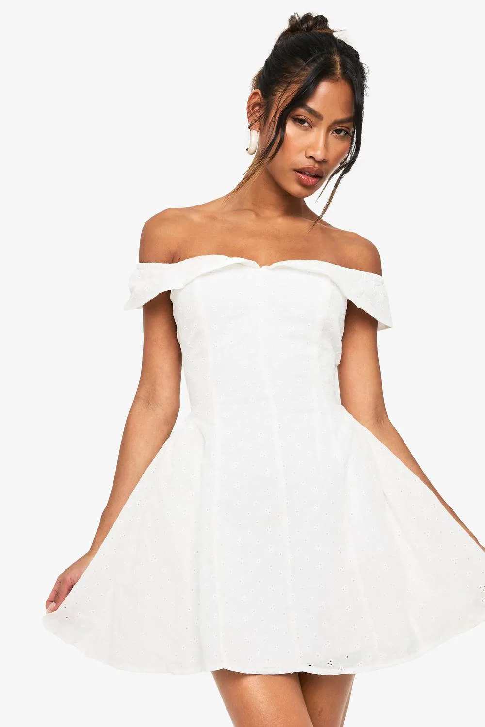 Broderie Bardot Structured Skater Dress by boohoo