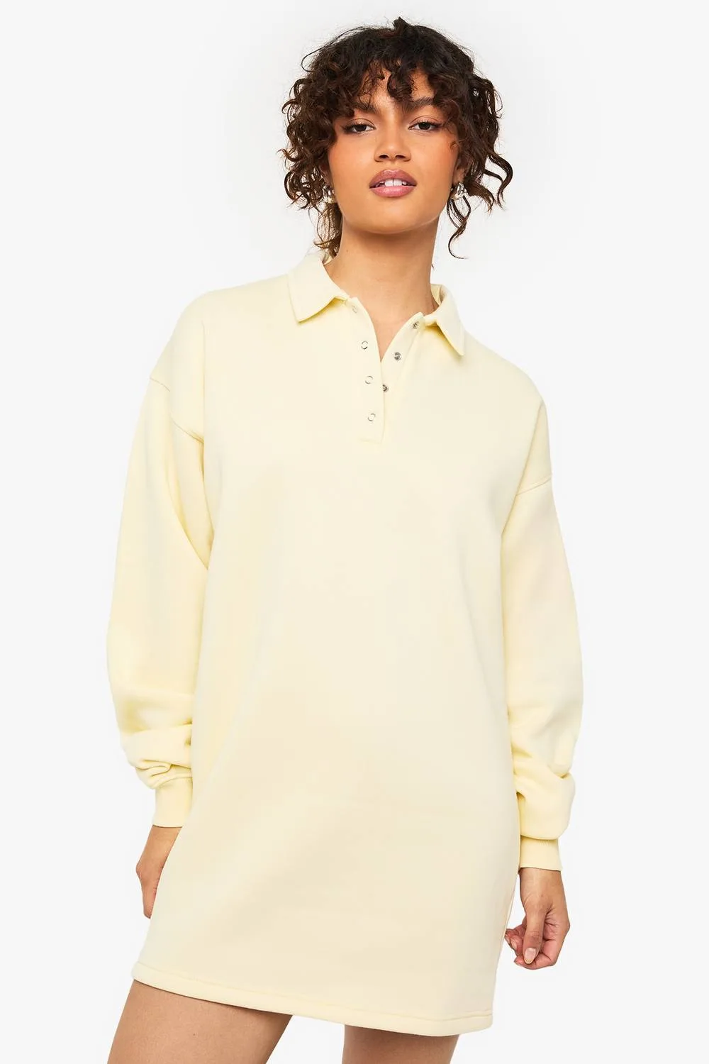 Long Sleeve Collared Sweat Dress by boohoo