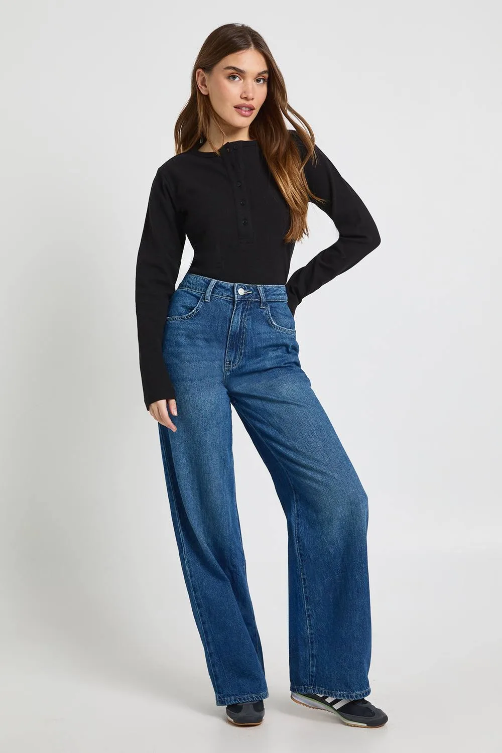 Basics High Waist Wide Leg Jean by boohoo
