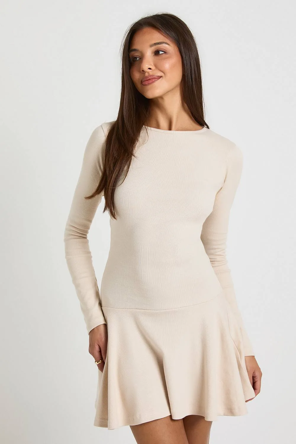 Rib Dropped Hem Skater Dress