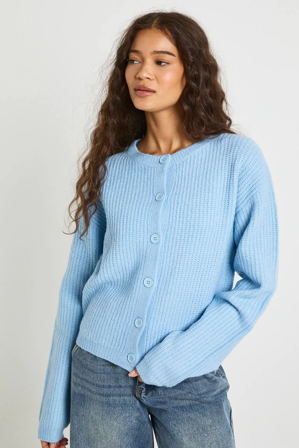 Super Soft Crew Neck Knitted Chunky Cardigan