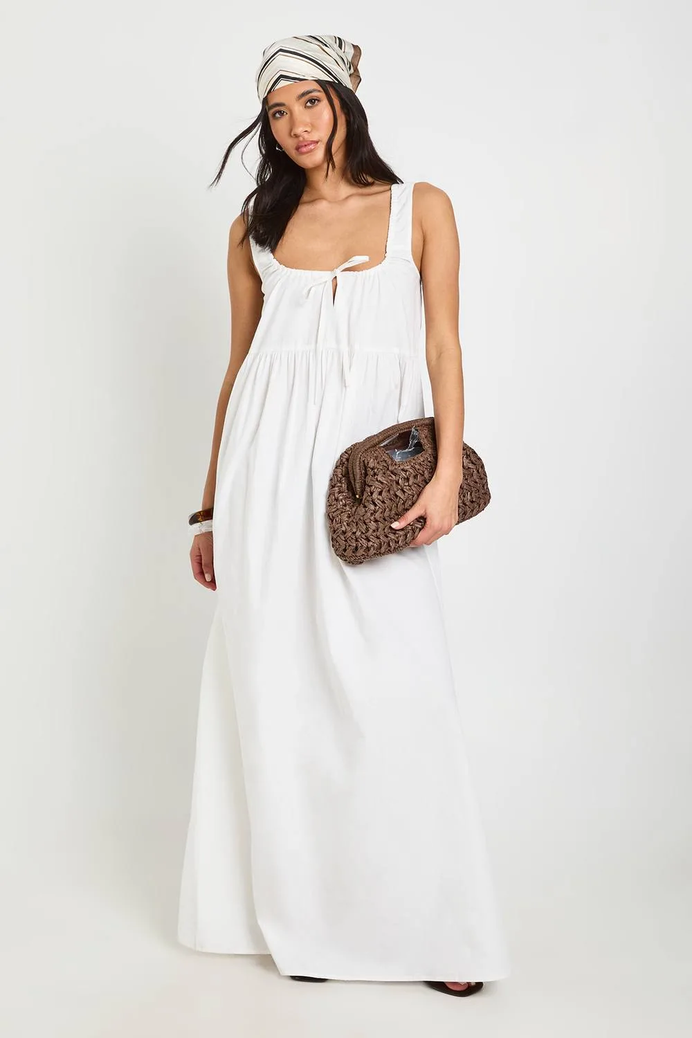 Tie Front Detail Maxi Smock Dress