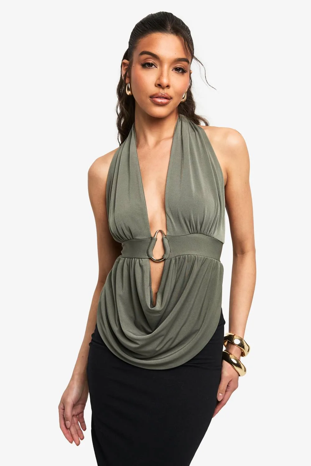 Slinky Trim Detail Cowl Front Top