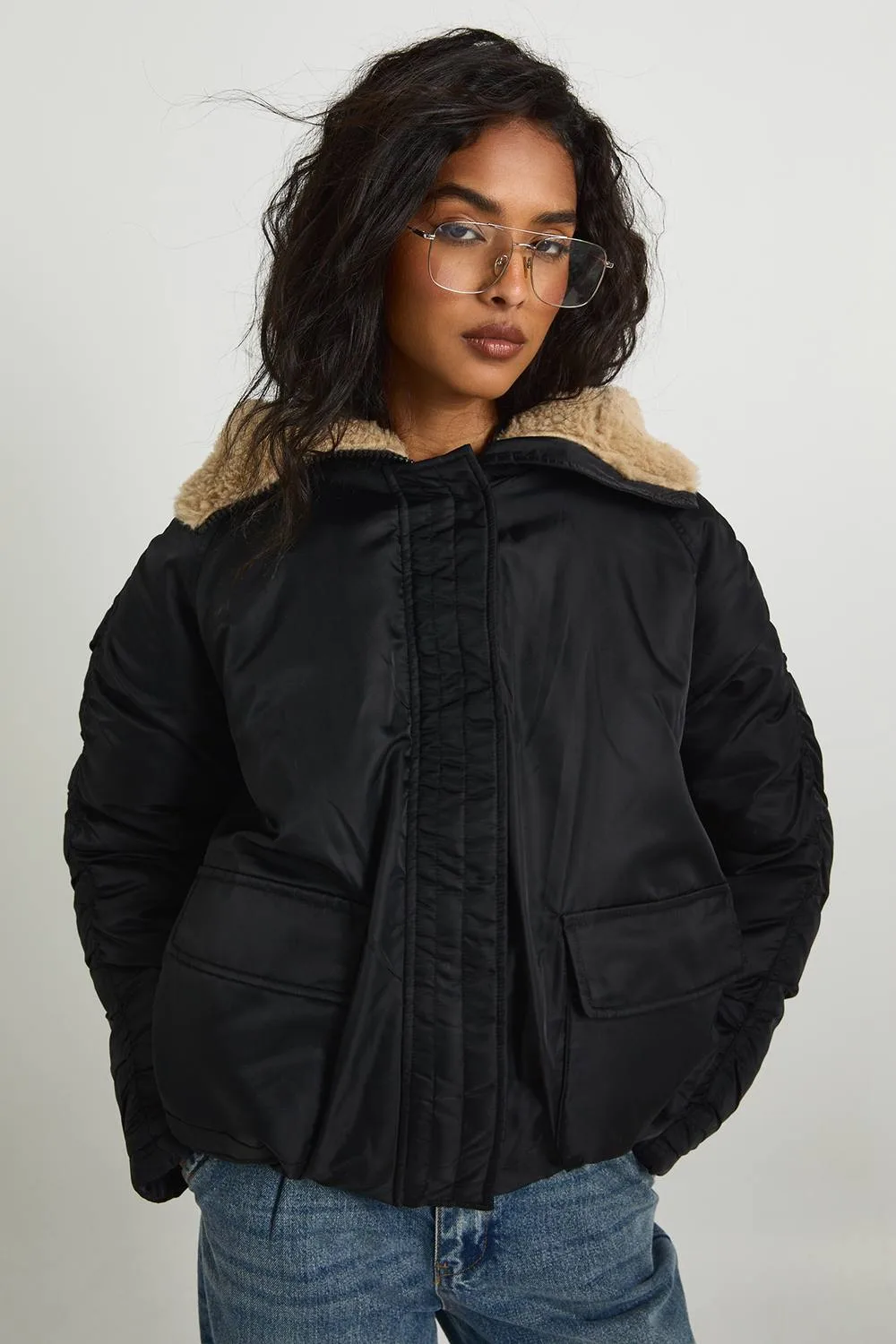Borg Lined Bomber Jacket by boohoo