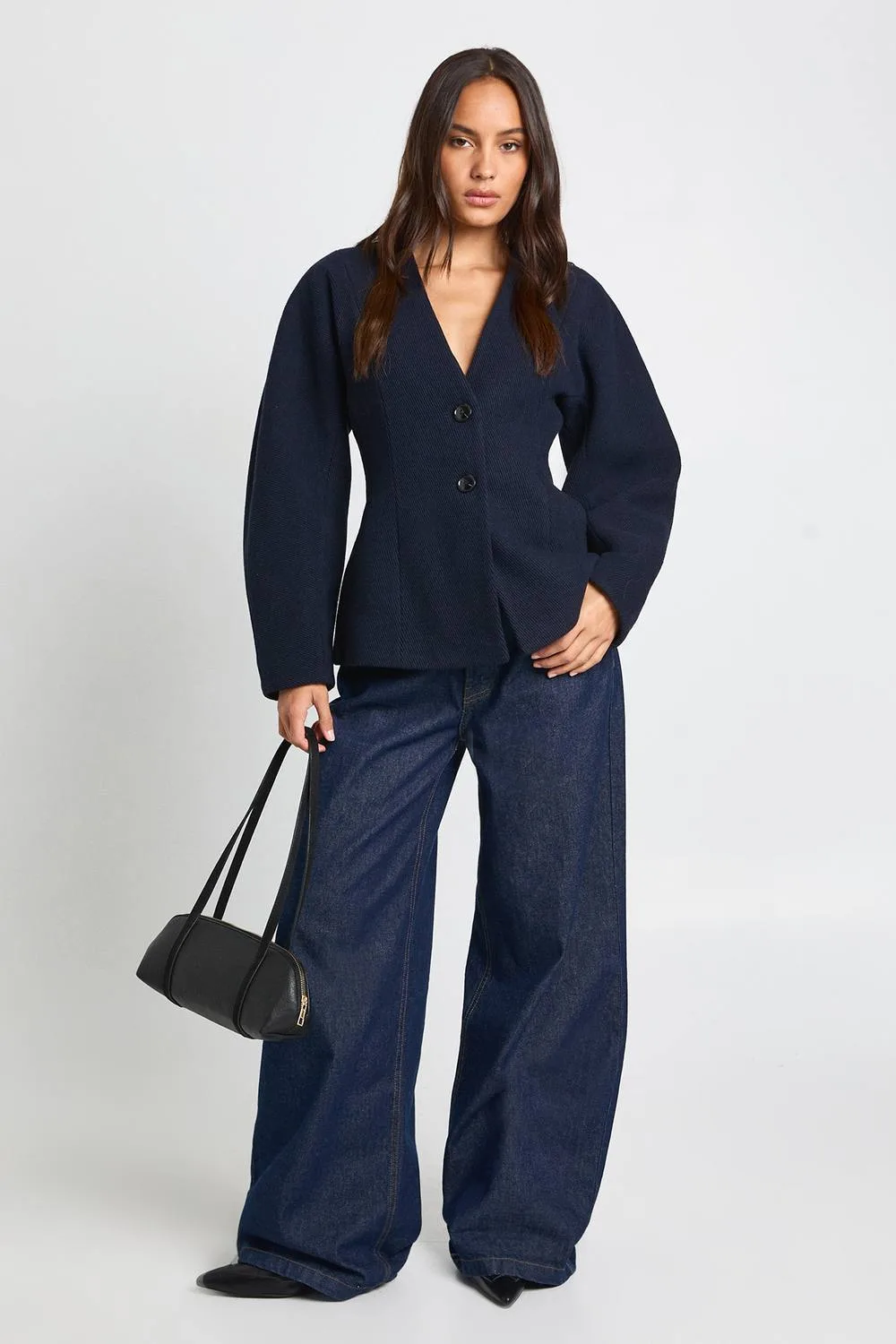Wool Look Cinched Waist Jacket by boohoo