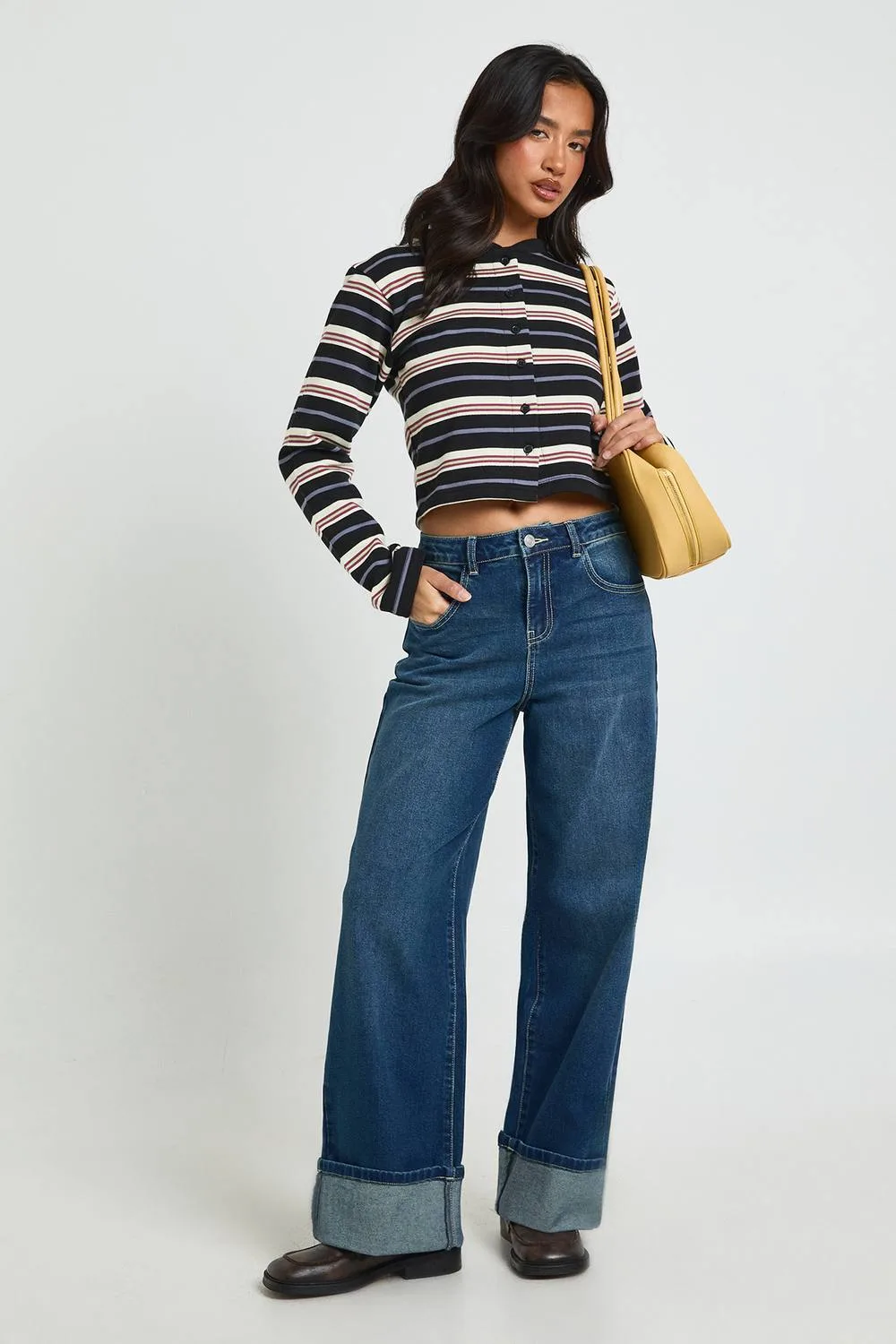 Turn Up High Waist Wide Leg Jean by boohoo
