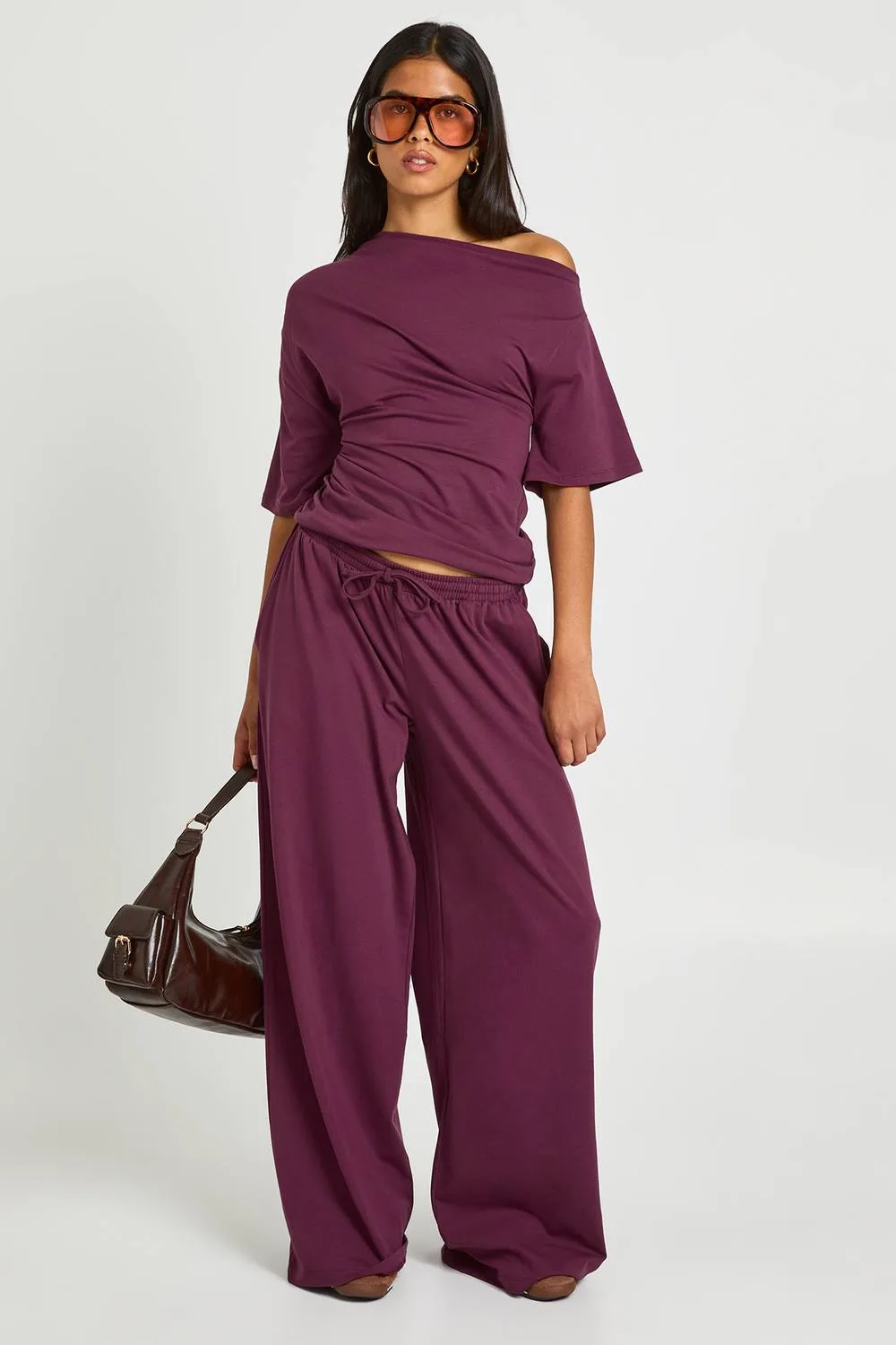 Off the Shoulder Ruched Waist Top by boohoo