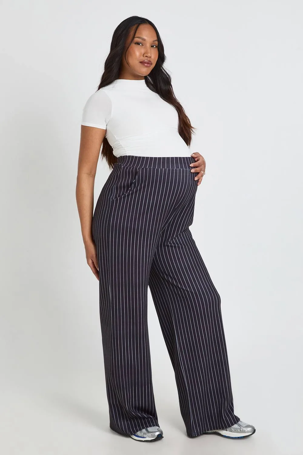 Maternity Pinstripe Tailored Wide Leg Trouser by boohoo