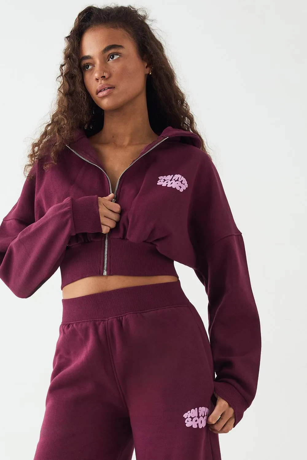 Sport Bubble Print Boxy Crop Zip Through Hoodie by DSGN Studio