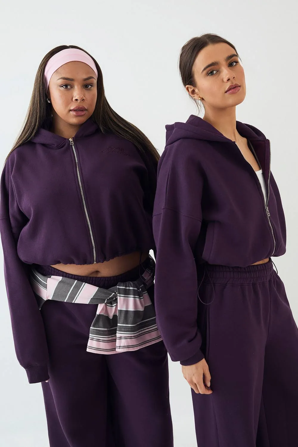 Towelling Applique Boxy Zip Through Hoodie by DSGN Studio