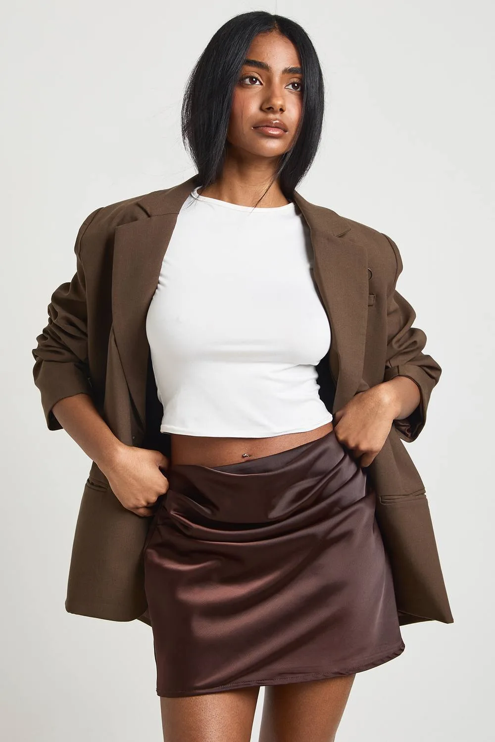 Satin Drape Front Mini Skirt by boohoo