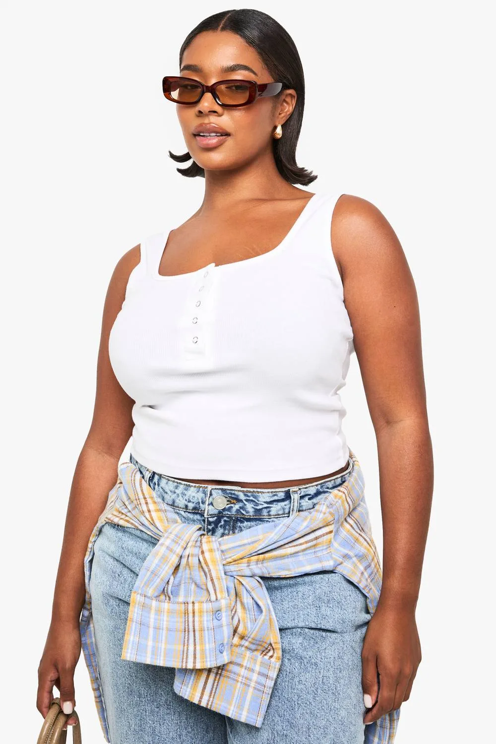 Popper Detail Scoop Neck Vest Top by boohoo