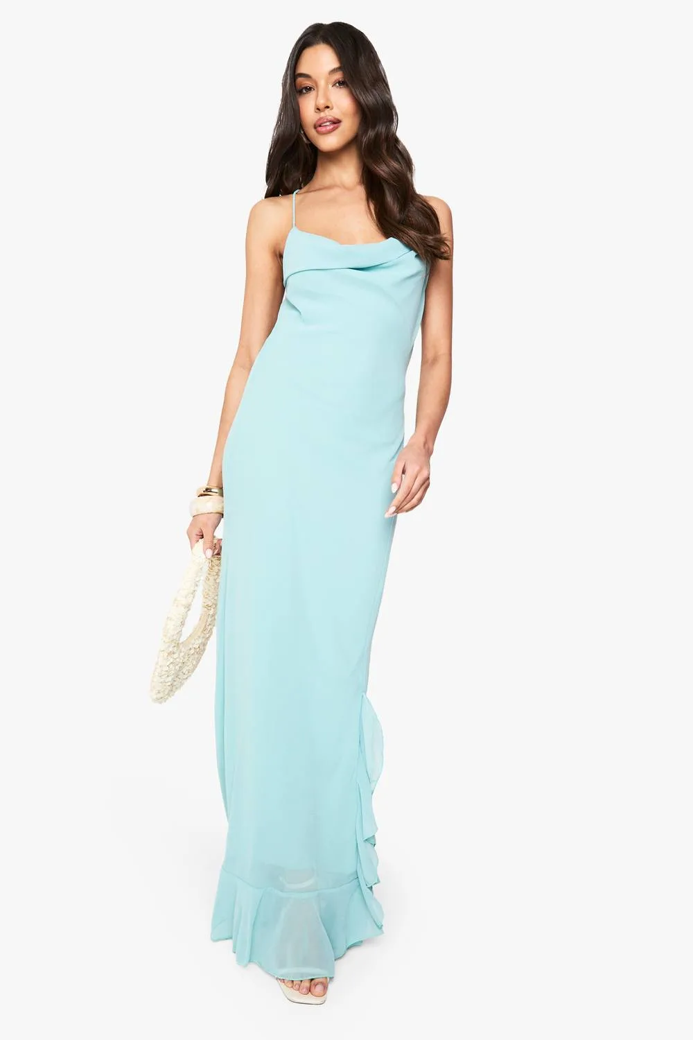 Chiffon Cowl Neck Maxi Dress by boohoo
