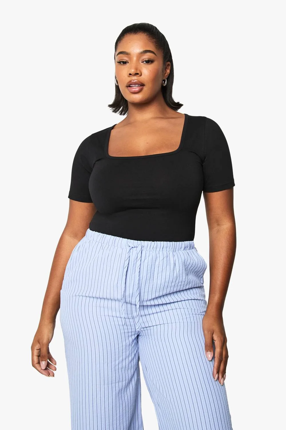 Cotton Square Neck Bodysuit by boohoo