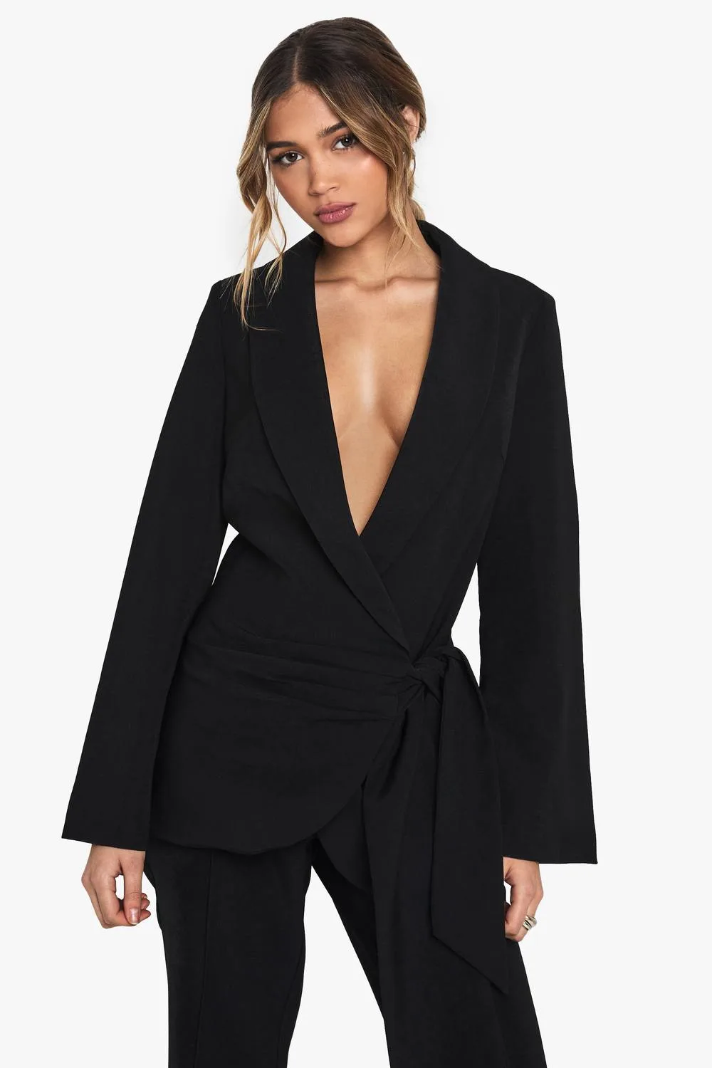 Occasion Tailored Wrap Tie Blazer by boohoo