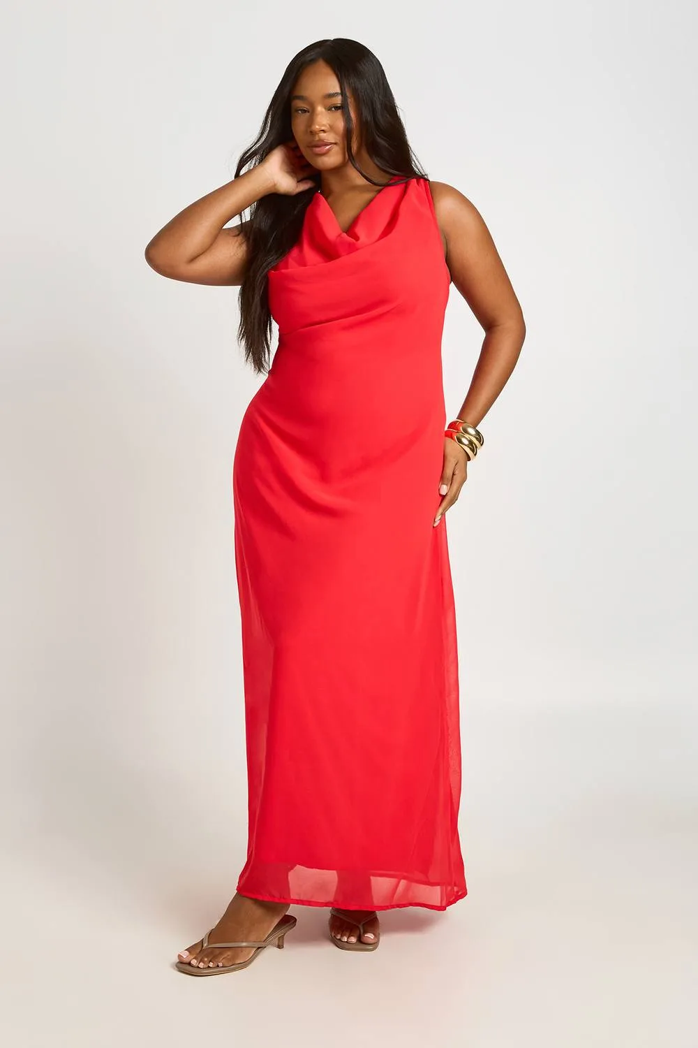 Chiffon Cowl Neck Maxi Dress