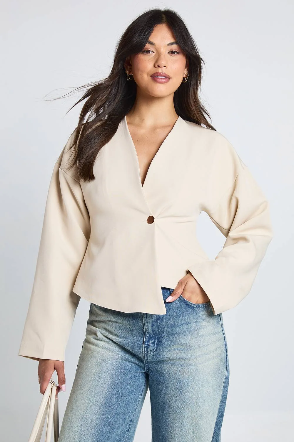 Gold Button Long Sleeve Wrap Top by boohoo