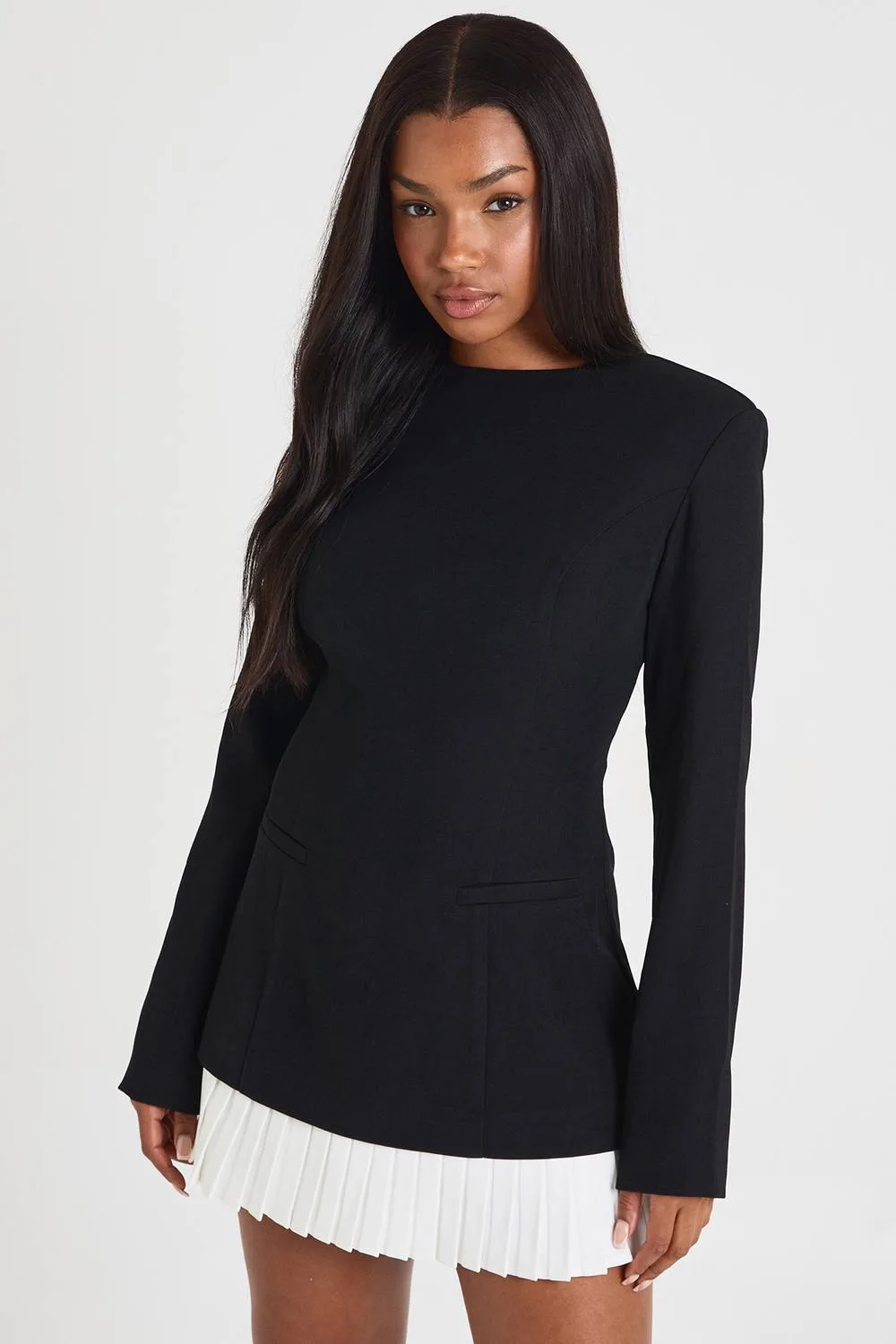 Tailored Pleated Hem Structured Mini Dress by boohoo