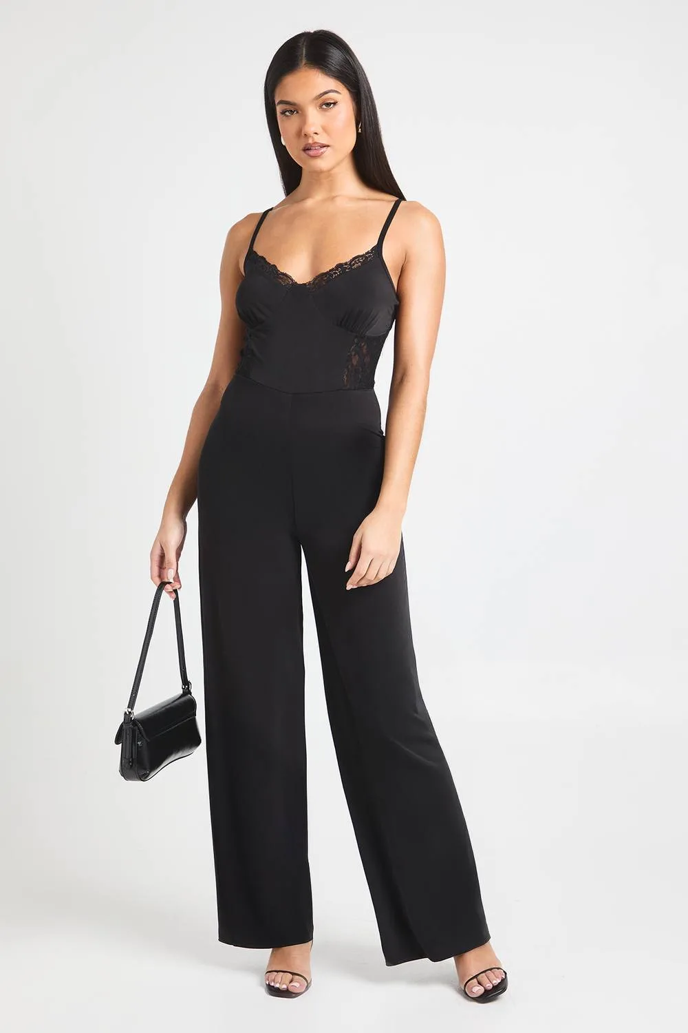 Lace Panel Wide Leg Jumpsuit by boohoo