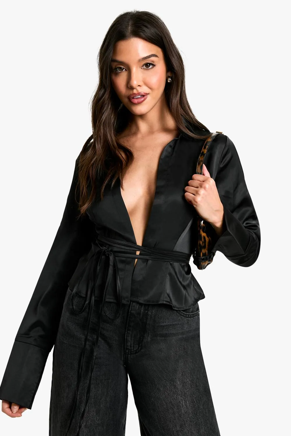 Collared Deep Cuff Tie Shirt by boohoo