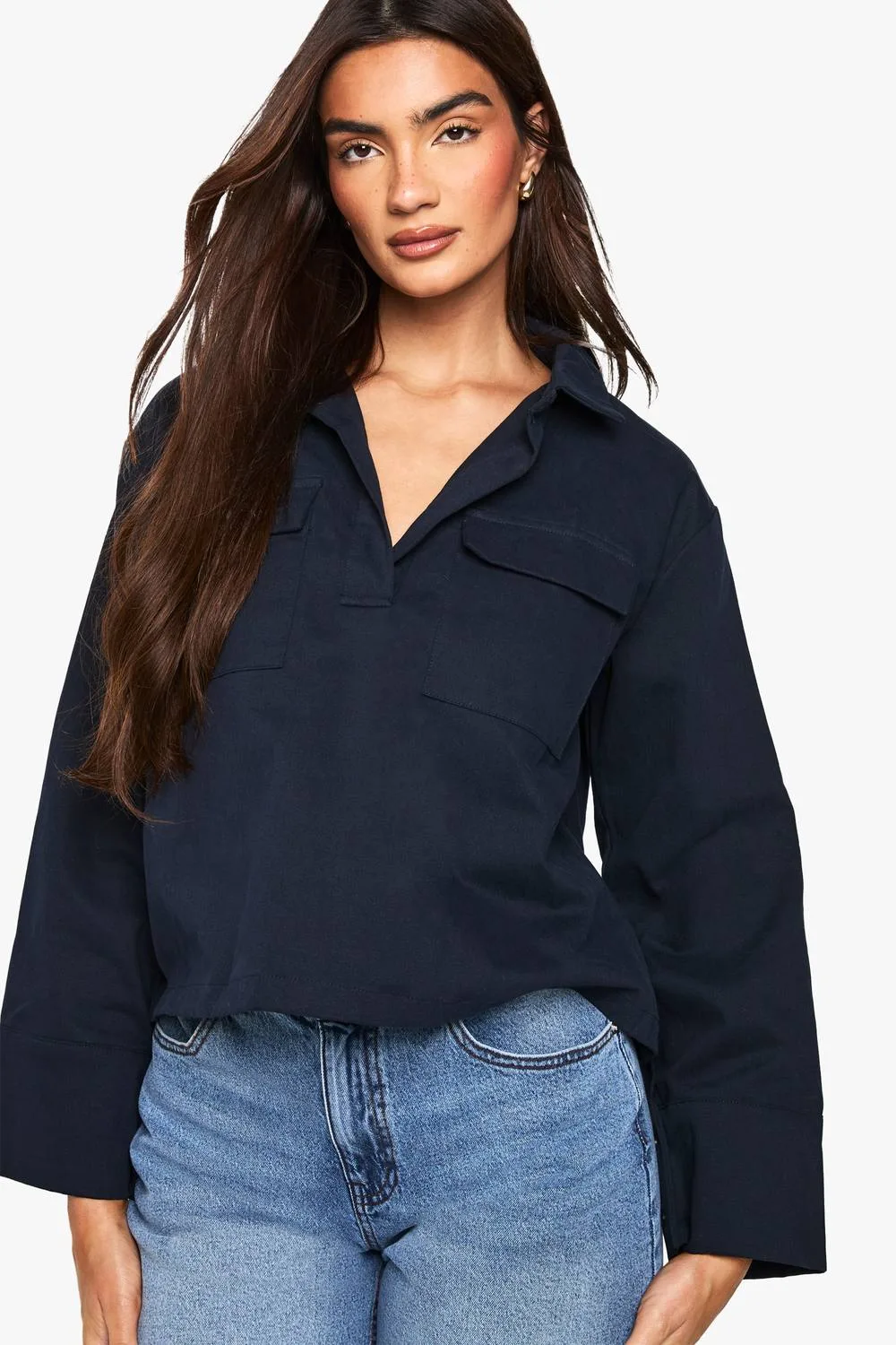 Twill Collared Split Cuff Shirt by boohoo