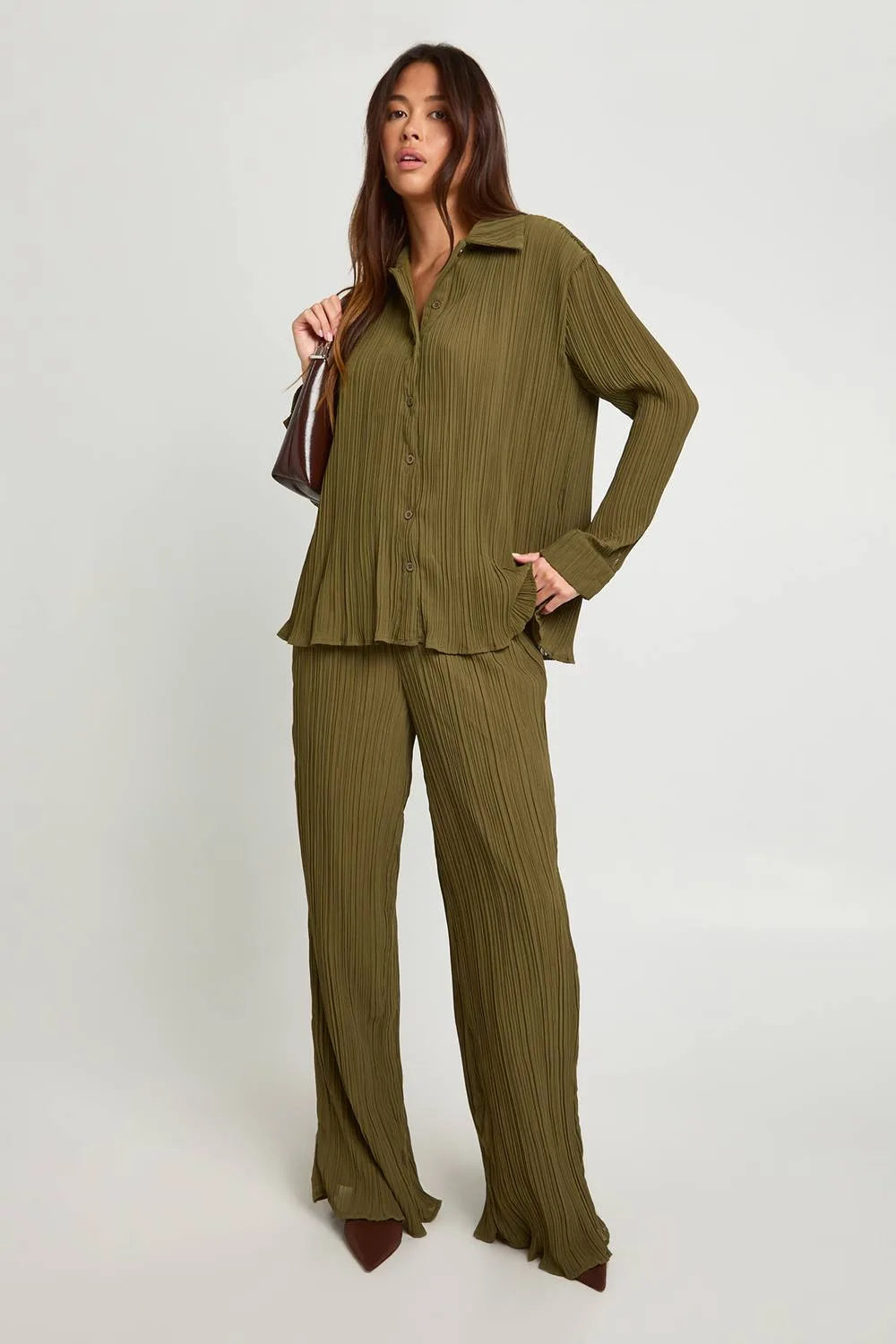 Plisse Wide Leg Trousers by boohoo