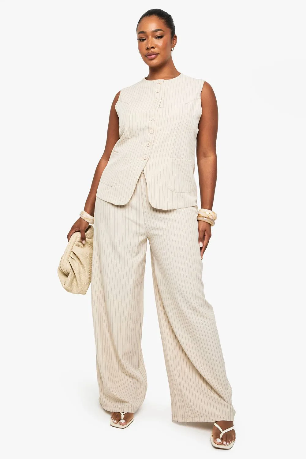 Drawstring Pinstripe Wide Leg Trouser by boohoo