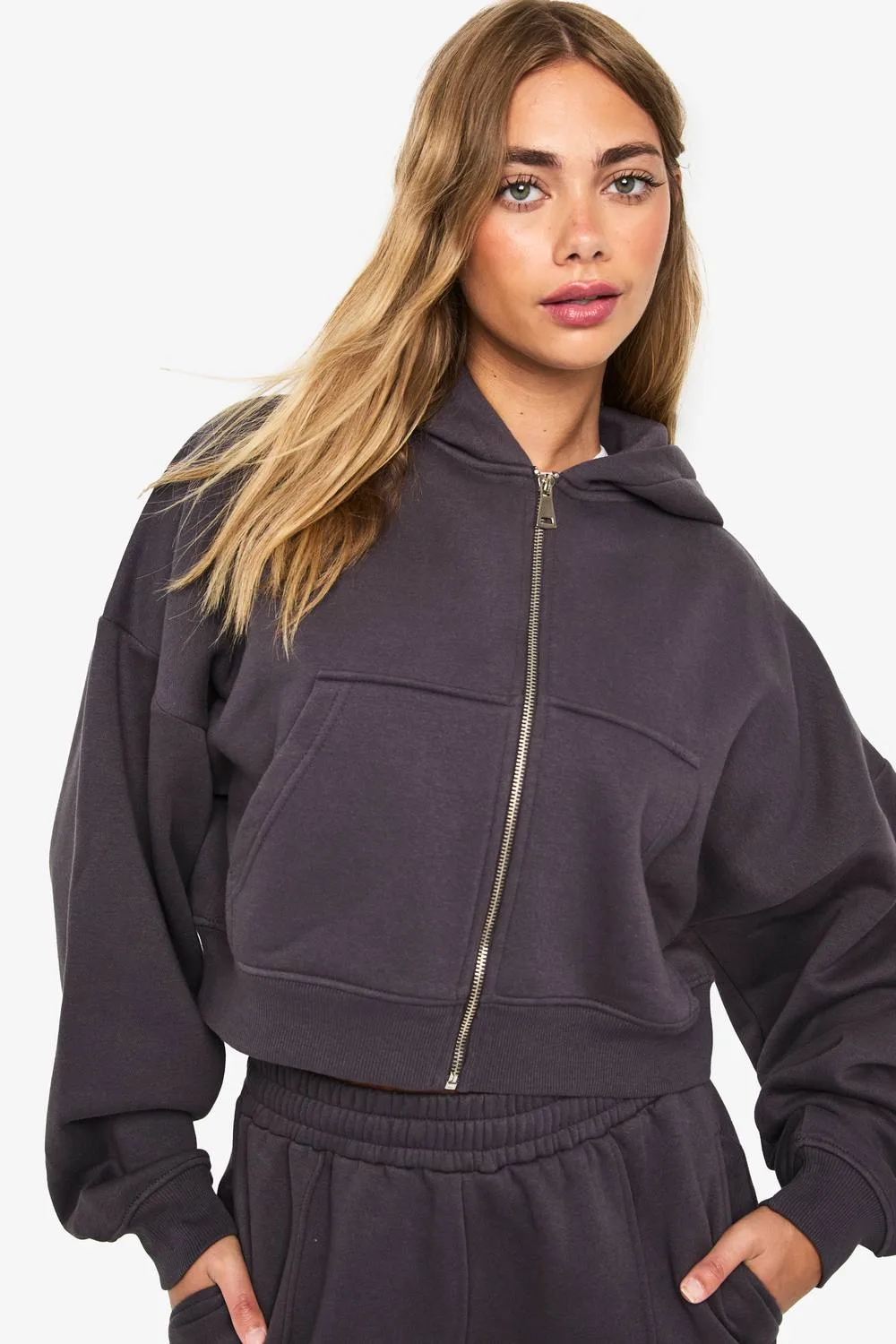 Boxy Balloon Sleeve Oversized Zip Through Hoodie by boohoo