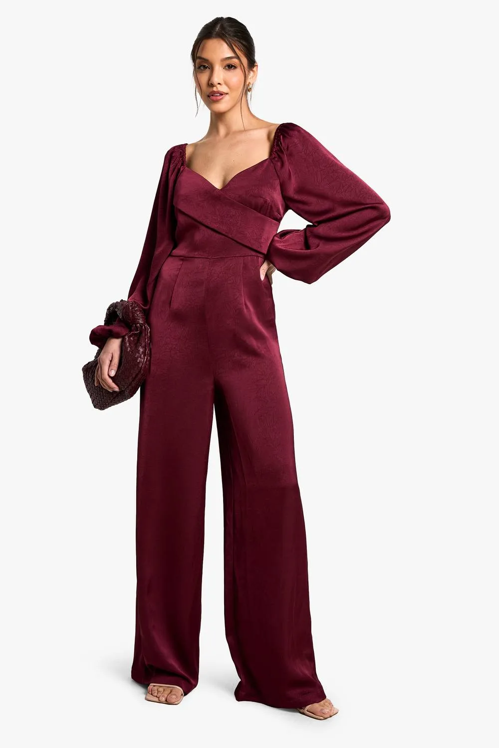 Textured Satin Wrap Jumpsuit by boohoo