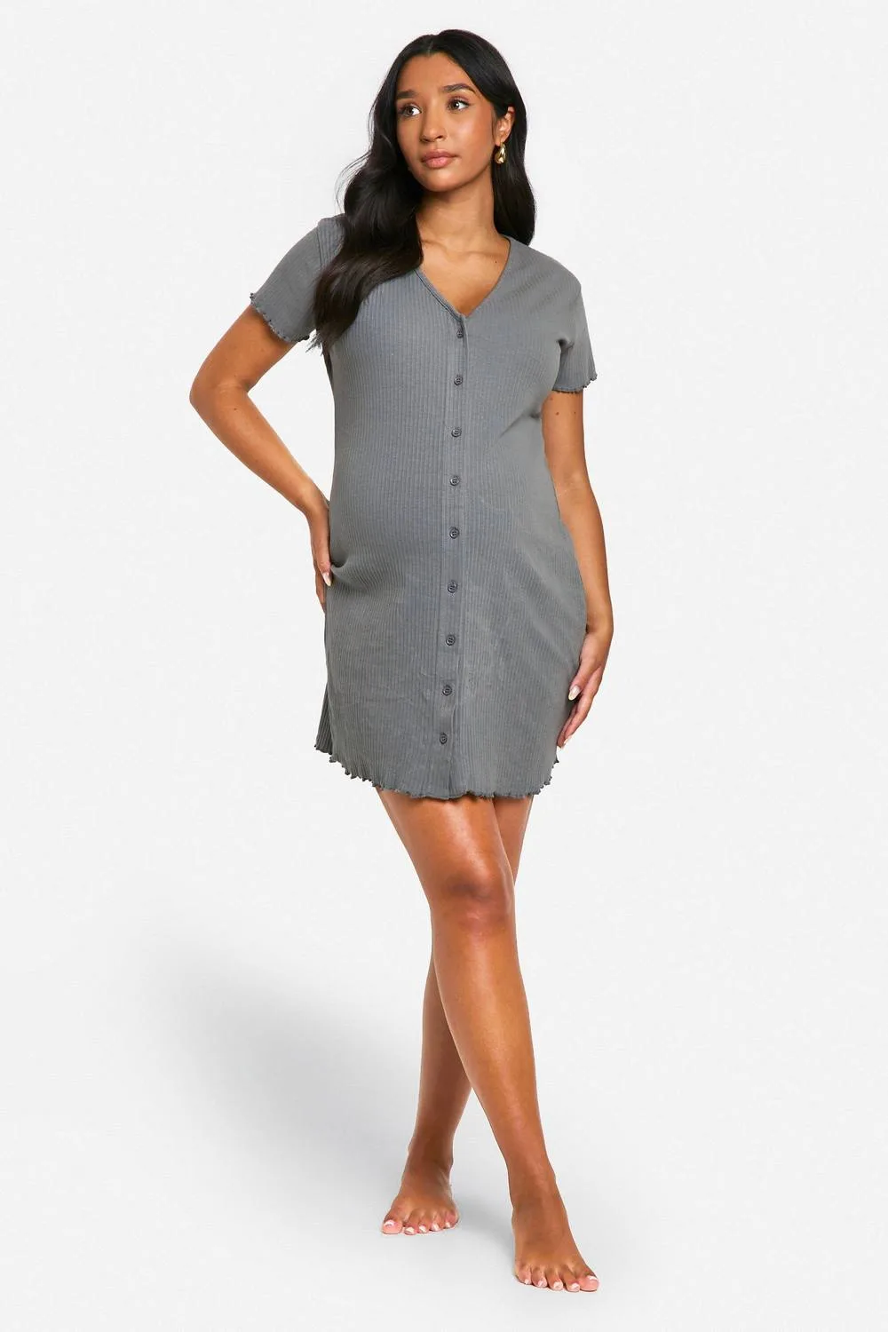 Maternity Ribbed Button Down Nightie by boohoo