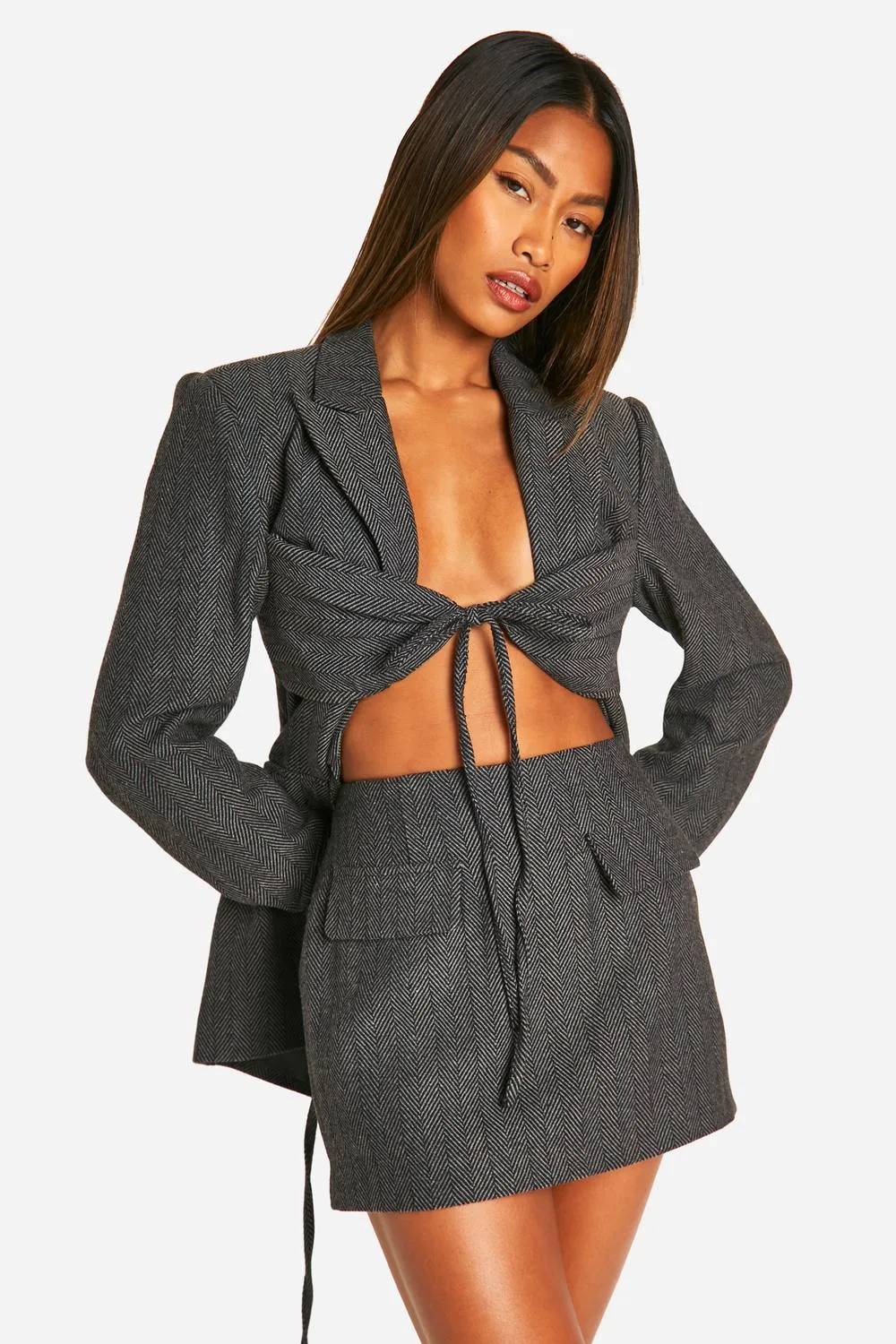 Herringbone Pocket Detail Mini Skirt by boohoo