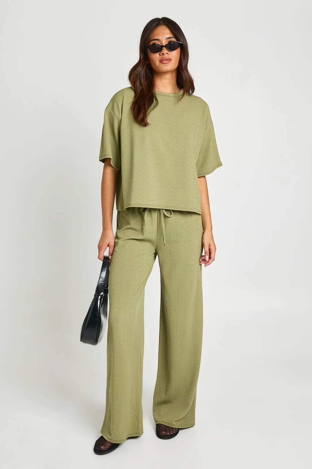 Crinkle Boxy Oversized Top Wide Leg Trouser Co Ord by boohoo