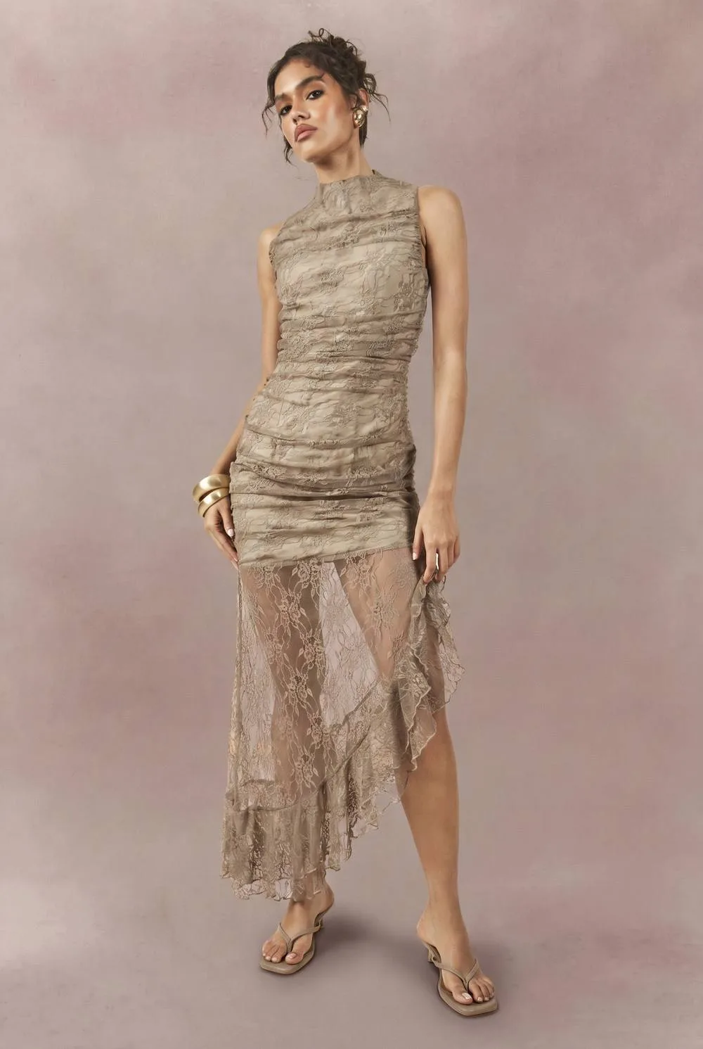 Lace Drape Detail Midaxi Dress by boohoo