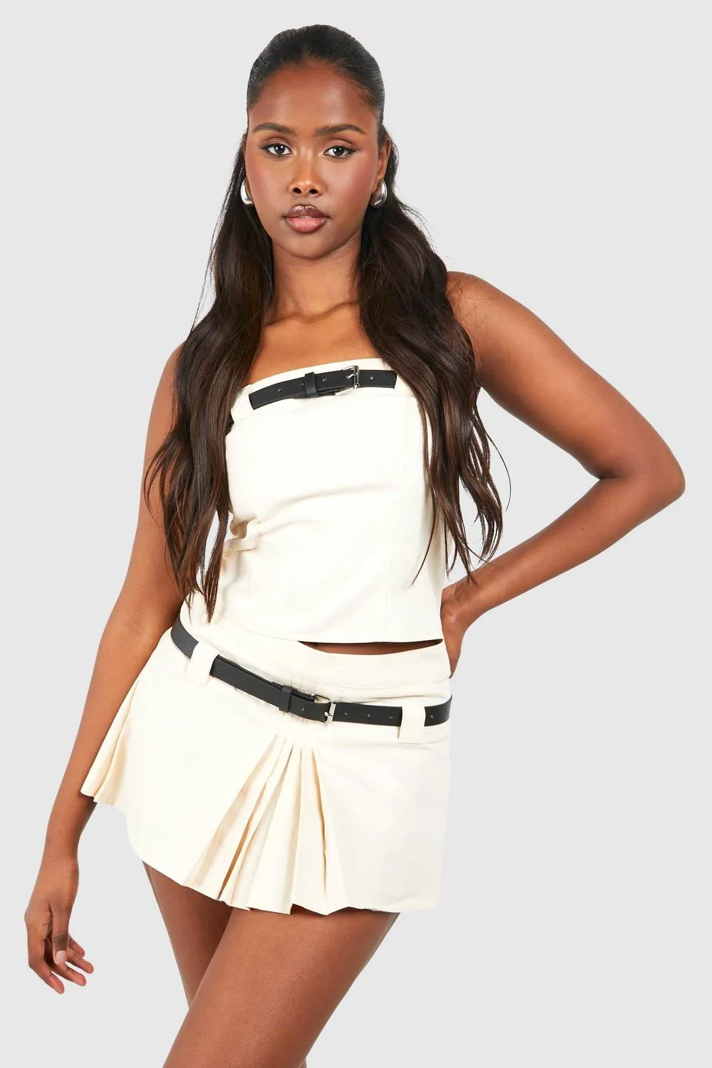 Belt Detail Pleated Micro Mini by boohoo