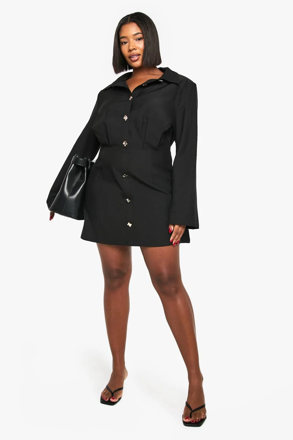 Gold Button Shift Shirt Dress